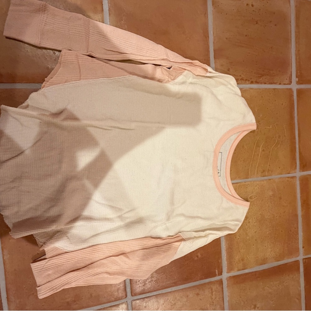 Free People Cream and Peach Waffle-Knit Crewneck Sweater
